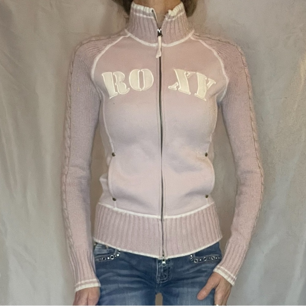 ROXY pink & white full zip sweater/sweatshirt - Picture 4 of 12